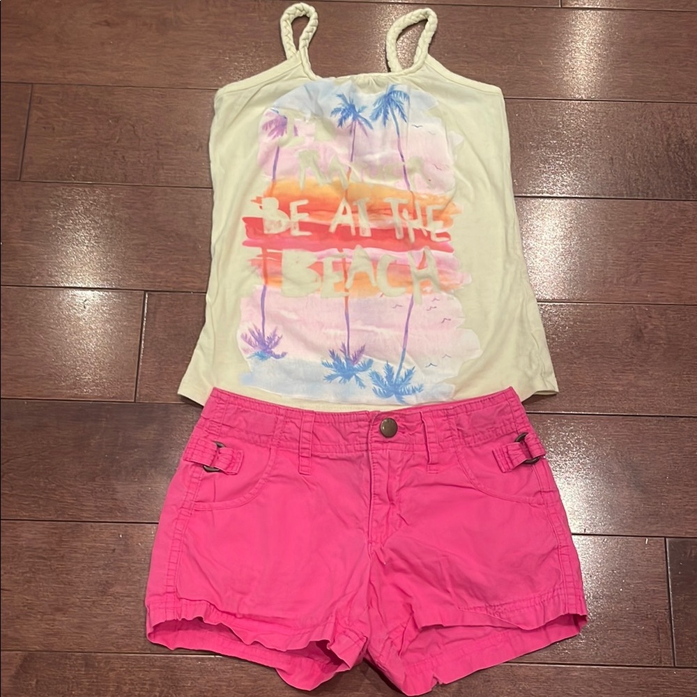 Kids Vibrant Pink Shorts with Beach tank top